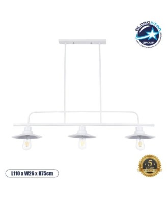 GLOBOSTAR® REGAL 01010 Vintage Φωτιστικό Οροφής με Ντουί 3 x E27 AC 220-240V IP20 - Λευκό - Μ110 x Π26 x Υ75cm